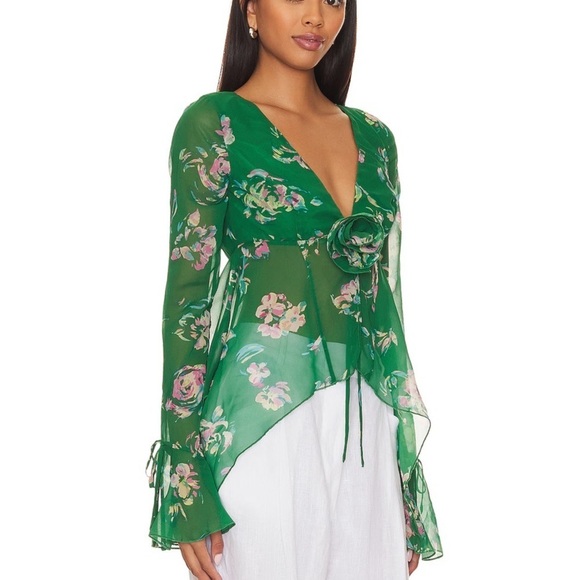 LOVERS & FRIENDS X RACHEL KIERNAN ROMANTIC FLOWY GREEN FLORAL TOP SIZE SMALL - Picture 2 of 11